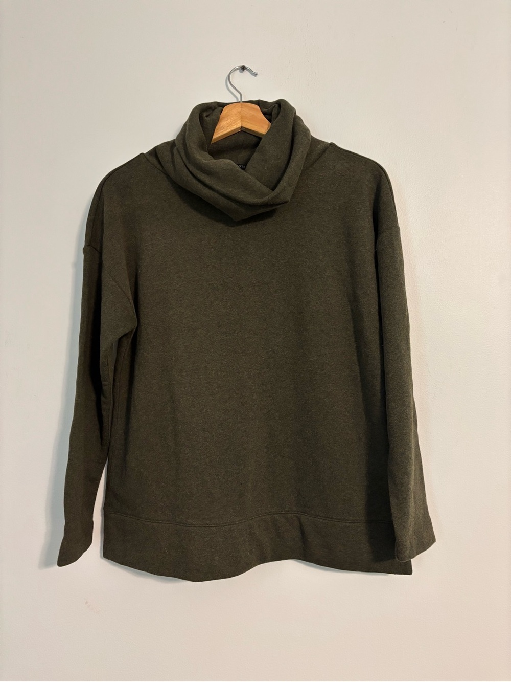 Talbots Petite Cowl Neck Sweatshirt Top - Medium Petite - Olive Green